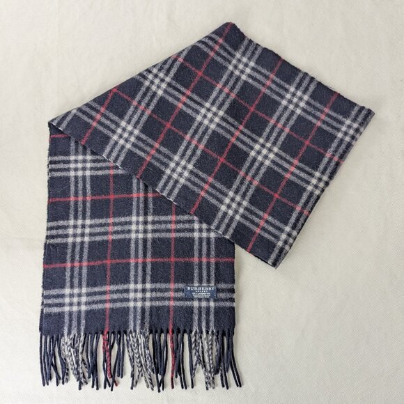 Burberry Lambswool Scarf Black/Navy – Unisex – Elegant Warm Accessory - Picture 1 of 7